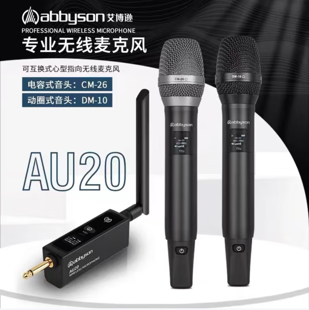 艾博逊AU20专业无线电容麦动圈克风直播声卡 AU20一拖二+充电套装